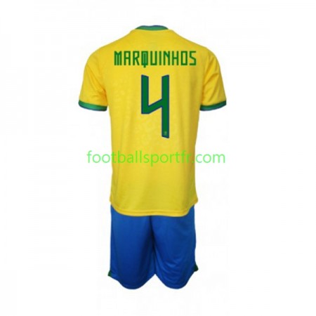 Tenue Brésil Marquinhos 4 Enfant Domicile World Cup 2022 Maillot de Foot
